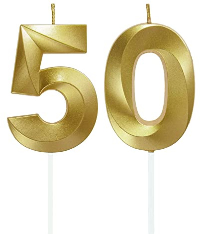 Birthday Number Candle,50th Birthday Candles for Cake Birthday Decorations Happy Birthday Cake Topper Cake Candles ,for Anniversary Wedding Party Celebration Supplies (Gold)
