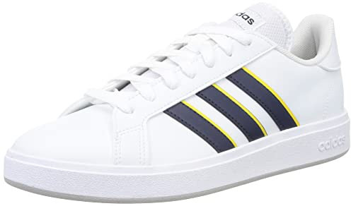 adidas Herren Grand Court Base 2.0 Shoes, Cloud White/Shadow Navy/Impact Yellow, 40 2/3 EU