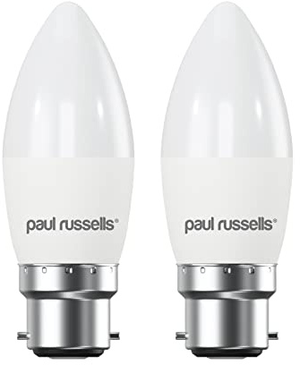 paul russells LED Candle – Dimmable Bayonet Fitting Light, 5.5W 470 LM B22 C37 LED Bulbs, 40w Equivalent, 6500K Daylight, Dimmer BC Energy Saving Ceiling Lightsbulbs, Pack of 2