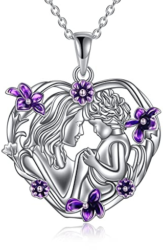 YAFEINI Mutter und Tochter Halskette 925 Sterling Silber Herz Anhänger für Weihnachten Geburtstag Muttertag - Kette Schmuck Geschenke