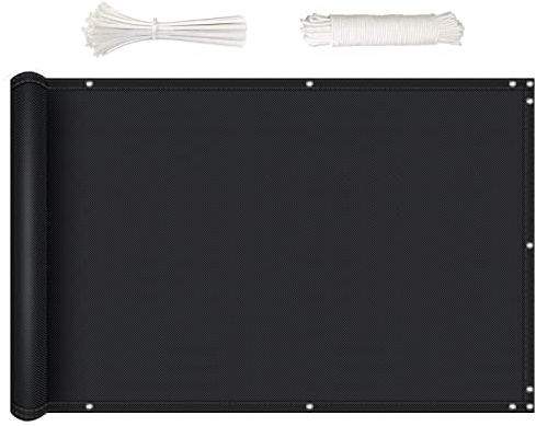 NKADNB Balkonginsynsskydd balkongskydd 80 x 800 cm balkongbeklädnad inomhus balkongbeklädnad UV-skydd med öljetter buntband och snöre för balkongdäck terrass, svart