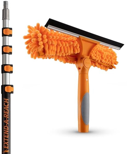 1.5-5.5m (5-18 ft) Window Cleaning Kit with Extension Pole (7.3m+ Reach) // Window Cleaning Pole & Window Squeegee with Telescopic Extension Pole // Best Indoor Outdoor Window Cleaning Equipment