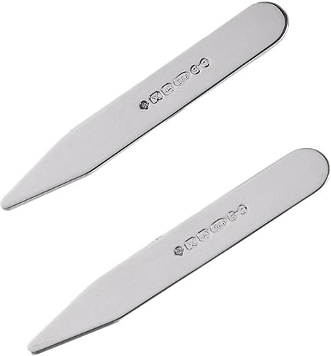 CATORS Luxury Sterling Silver Shirt Collar Stiffeners in Presentation Gift Box - Gift Set of 2. Fully Hallmarked, Suitable for Engraving. Shirt Stays in Collection Box.