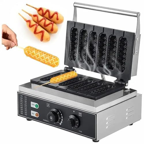 GEHPYYDS 6Pcs Electric Corn Hot Dog Machine 1550W Non-stick French Muffin Waffle Irons,Waffle Stick Maker Stainless Steel Temperature Range 50-300 ℃ Timer 0-5 Min