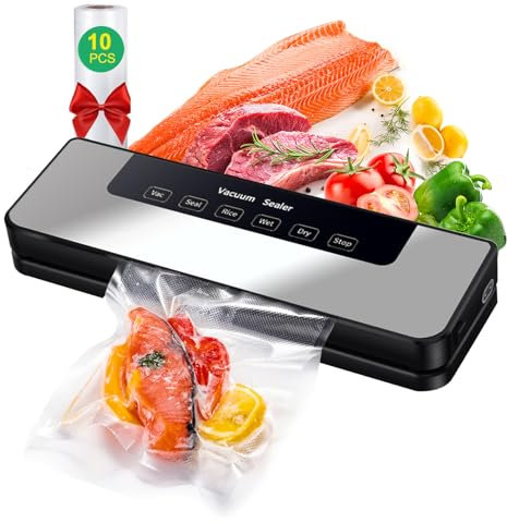 Vacuum Sealer, Hilifix 5-in-1 Food Vacuum Sealer Machine with 65 KPA Powerful Suction, 30MM Longer Seal Food Sealer for Dry and Moist Food Fresh Preservation with 10Pcs Vacuum Sealers Bags(Black)