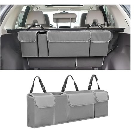 Adunsiaoto Mehrere Fächer Auto Organizer Kofferraum, Kofferraum Organizer, Kofferraum Oxford Stoff Wasserdicht Abnehmbar Kofferraumtasche, für Reisen, Camping(Grau)