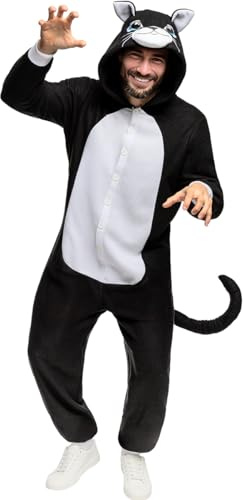 Funidelia | Disfraz de gato onesie para hombre y mujer Animales, Gatito, Kitten - Disfraz para adultos y divertidos accesorios para Fiestas, Carnaval y Halloween - Talla L - XL - Negro