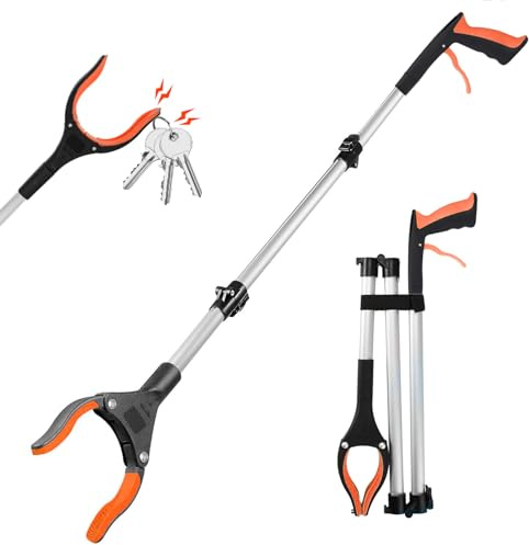 GothicBride Vikbar gripare för seniorer 109 cm lång universalgrepp 360° roterande huvud soptång griptång med magnetiska spetsar (orange)