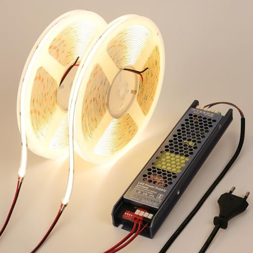 BENLUN 24V COB LED Streifen 20m CRI 93 Selbstklebend mit Netzteil | 4000K Naturweiß LED Strip 160W 312LEDs/m Schneidbar für Schlafzimmer, Akustikpaneele, Zimmer Dekoration, 10m X 2
