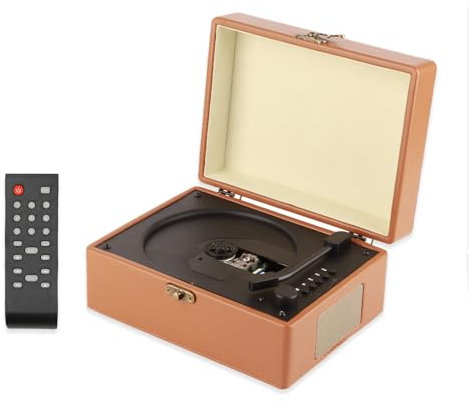 Vintage cd & player with Bluetooth, Portable Full-Frequency Dual-Speaker USB Mode Turntable, Built-in Horn 4 Ohm 5W x 2, Compatible MP3, WMA, APE, FLAC