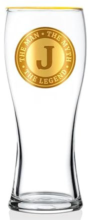 Onebttl Personalised Beer Glass for Men, Funny Custom Alcohol Gifts for Beer Lovers, Unique Christmas Birthday Gifts for Him, The Man The Myth The Legend, J
