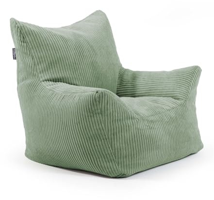 mokebo Kindersessel aus Cord 'Der Pausenheld' Made in Germany, Sitzsack für Kinder, Lesesessel, Sitzkissen fürs Kinderzimmer, Kindersitzsack mit Füllung, Sessel aus Cordstoff in Salbeigrün