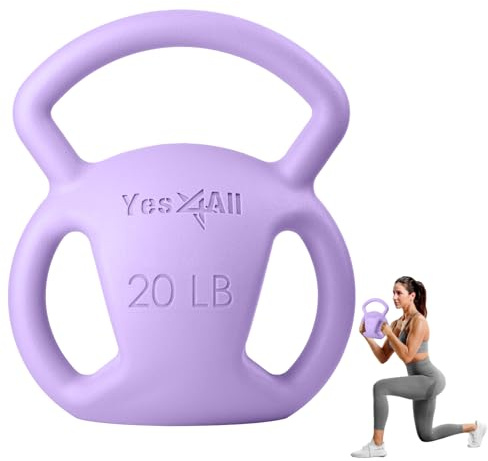 Yes4All Kettlebell, 5-25lb Strength Training Kettlebells for Women, Wide Multi-grip Textured Handle for Home Gym Exercises & Full Body Workout (20lbs - Purple)