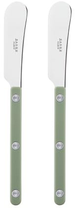 SABRE PARIS - 2er Set Buttermesser 14 cm - Bistrot - Ideal Für Butter, Aufstrich - Edelstahl & Nylon - Spülmaschinenfest - Spargelgrün