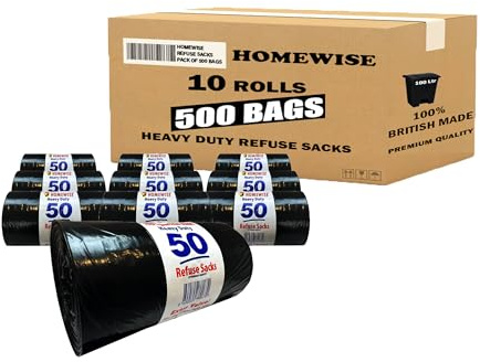 HOMEWISE 500 robuste Müllbeutel, 100 l, extra starke schwarze Müllsäcke für Müll, umweltfreundliches recyceltes Material, große Müllbeutel für Zuhause, Büro, Restaurant