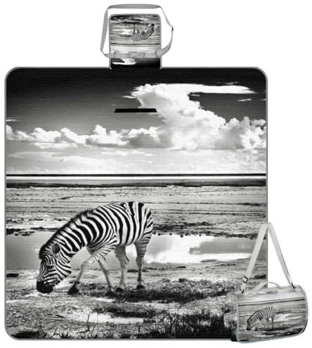 Mularoka Zebra Picknickdecke, wasserdicht, sanddicht, faltbar, Stranddecke, 150 x 145 cm, extra groß, tragbar, waschbar, Outdoor-Matte für Camping, Park, Gras, Wandern, Reisen
