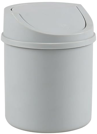 Doryh 2 L Plastic Mini Trash Bin with Swing Lid, Desktop Garbage Bin, Grey