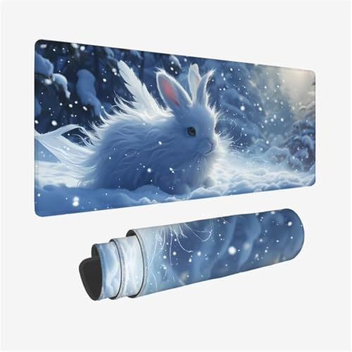 Alfombrilla Ratón XXL 1600x800x3mm, Alfombrilla Escritorio Blanco Mouse Pad, Alfombrilla Raton Conejo Alfombrilla Gaming Antideslizante Impermeable, Tapete Escritorio con Bordes Cosidos, Regalo Q1-494