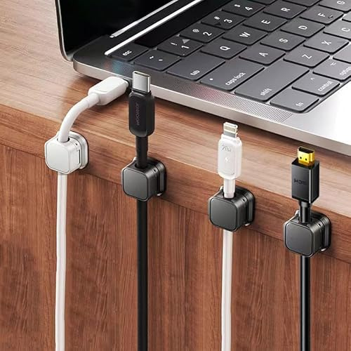 12 Pack Cord Organizer Cable Holder Clips Desk Cable Management Clips, Phone Charger Cord [Smooth Adjustable], Adhesive Wire Organizer Keeper for Nightstand Wall Car Office