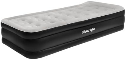 Silentnight Deep Sleep Ultimate Air Bed Single with Built in Pump – High Rise Flocked Comfortable Airbed Mattress with Quick Inflation and Deflation with Raised Pillow for Guests and Camping - Single