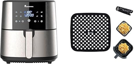 MasterPro Pack Freír Sin Aceite | ROCKET 600 | Freidora de Aire 6L Pantalla Táctil y 1800W + 2 Alfombrillas de Silicona | Cocción Saludable Anti adherente & Fácil Limpieza sin que se Peguen los alimet