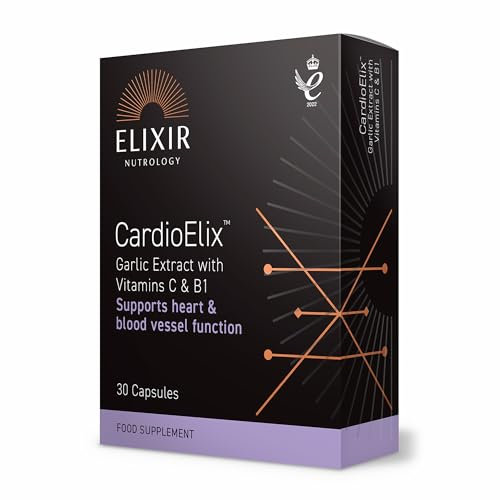 ELIXIR NUTROLOGY CardioElix 30 Capsules - Garlic Extract with Vitamins C & B1, Supports Heart Health, Deodorized Formula, Vegan & Vegetarian Friendly. Made in The UK