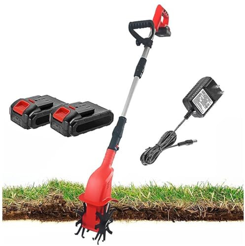 CRMARKM Motozappa per Orto Elettrozappa,Batteria Litio 20V 2000/4000 mAh Zappatrice Zappa a Motore Elettrica,Larghezza di Lavoro 10CM e 25CM profondità di Lavorazione,per la Coltivazione del Terreno