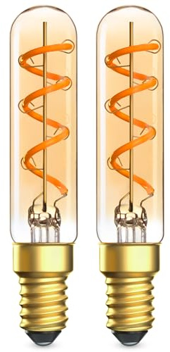 E14 LED Vintage Glühbirne T20 3W LED Filament Röhrenbirne,2200K Warmweiss | Ersetzt 30W Glühlampe energiesparlamp Amber Spiral LED Filament Lampe für Zuhause, Hotel, Café, Bar, Nicht Dimmbar,2 Stück
