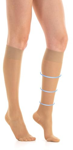 Gi&Gi Damen Kompressionsstrümpfe Kniestrümpfe, Kompressions, in Bordeaux, Marine und Weiß 70 DEN Klasse 1-k1 18-22 mmHg (DE/NL/SE/PL, Alphanumerisch, XL, XXL, Regular, Regular, BEIGE)