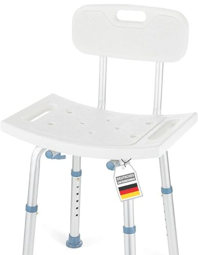 Floordirekt Duschhocker mit Abnehmbarer Rückenlehne, Duschstuhl für Senioren, höhenverstellbar 37-50cm, belastbar bis 150kg, rutschfest und stabil, Duschsitz, Badestuhl, Badehocker Jonah