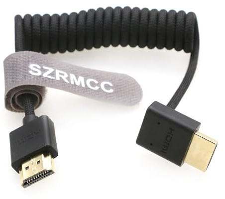 SZRMCC 8k 2.1 HDMI auf HDMI 90°Down Winkel Ultra High Speed Spiralkabel für Z Cam E2 S-ony FX6 FX9 Canon EOS C70 C300 Portkeys BM5 Atomos Ninjav V Shogun Monitor