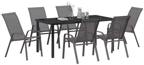 vidaXL Set da Pranzo per Giardino 7 PCS Grigio e Nero, Set da Pranzo Moderno, per Giardino e terrazza, Resistente alle intemperie, arredo Elegante per cene all'aperto