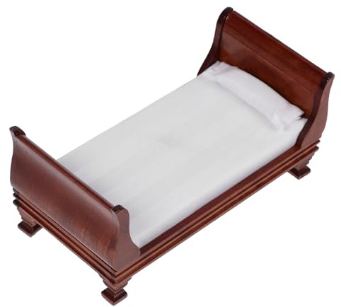 VANZACK Lit de Poupée Miniature Bois Meuble de Chambre pour Maison de Poupée Lit Simple Vintage Accessoire Décoratif pour Scène de Chambre