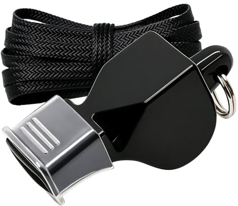 Wcawnlt Sifflet d'Arbitre pour Entraîneur ou Sportif Professionnel avec Cordon, Sifflet Sportif Haute Intensité pour Entraîneurs de Football, Basketball, Volleyball et Sports de Plein Air (Noir)