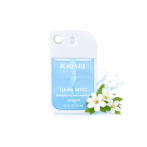 Mist Hydrating Hand Sanitizer Spray for Adults, Travel size, Up to 500 Sprays, Multi-Flavor, Quick-Dry & Non-Sticky, Portable Hand Cleanser with Keychain Hole for Bags, Daily Use (Jasmine)