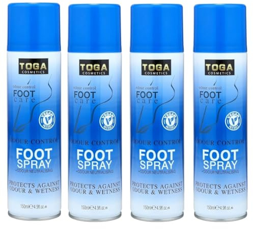 Toga odour Control Shoe & Foot antibacterial deodorant Spray 150ml per can (PACK OF 4) Anti Smell Foot odor spray - total of 600ml (4 x foot)