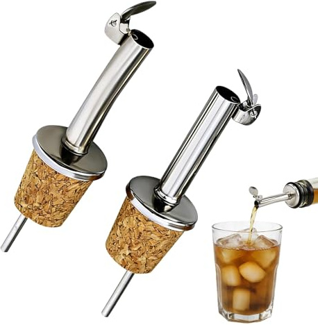 YIIWONI 2 Pcs Ensemble De Becs Verseurs Réutilisables Avec Couvercle Pour Spiritueux/Huile/Vinaigre Bouteilles,Verseurs En Acier Inoxydable Et Liège Pour Huile D'olive