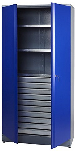 Küpper Material- / Hochschrank 70597, 91x180x45cm, 2 stabile Fachböden mit je 75 kg Tragkraft, 10 kugelgelagerte Schubladen