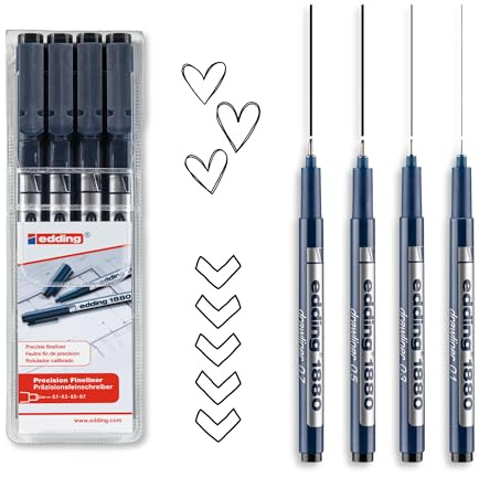 edding 1880 Präzisionsfeinschreiber - schwarz - 4er-Set - Linienbreite 0,25-0,7 mm - Fineliner zum präzisen Schreiben und Skizzieren - feine, metallgefasste Spitze - Lineal- und schablonengeeignet