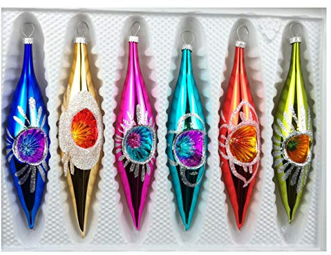 Set de 6 boules de Noël en verre en forme de pomme de pin Style vintage brillant Décorations de Noël