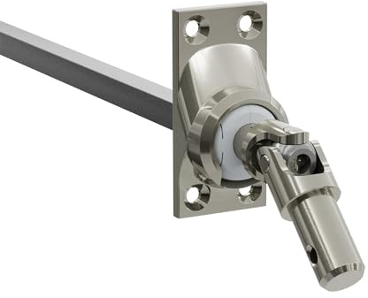 DIWARO.® | Rolladen Gelenklager G048, 45 Grad Umlenkung, Grundplatte 27 x 56 mm mit 4 Befestigungslöcher, Kurbelzapfen Anschluss 11,9 mm, Antrieb zum Rolladengetriebe 8 mm Vierkant
