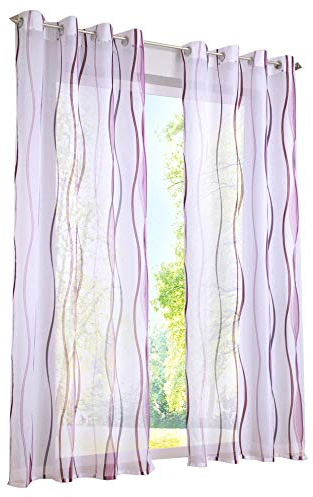1er-Pack Gardinen mit Wellen Druck Design Vorhang Transparent Voile Vorhänge (BxH 140x145cm, violett mit Ösen)