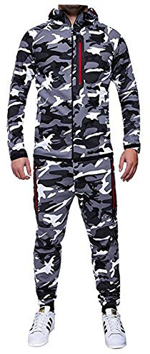Morbuy Men's Casual Tracksuits Set Camouflage Zipper Spring Autumn Hoodie Jacket Pants Sweatshirt Suit Bodybuilding Training Gym (L, Camouflage Light Gray)
