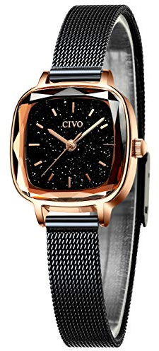 CIVO Damen Uhr Wasserdicht Minimalistisch Rechteck mit Edelstahl Mesh Armband Mode Kleid Elegant Beiläufig Quarzuhr für Damen