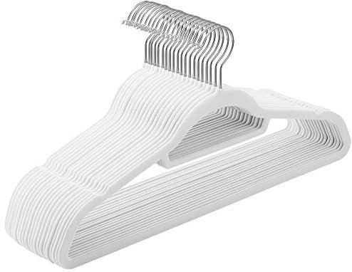 SONGMICS Grucce Appendiabiti in Velluto, 20 Pezzi, Salvaspazio e Antiscivolo, Porta Cravatte, Gancio Girevole a 360°, Spesso 0,6 cm, Largo 43,5 cm, Cappotti Pantaloni, Bianco Nuvola CRF020W01