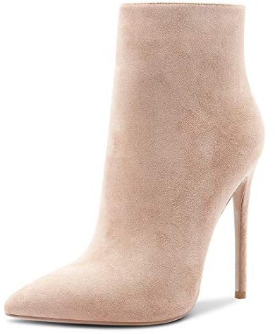 Castamere Womens Zippers Ankle Boots Pointed Toe Stilettos Booties 4.7IN High Heel Brown Camel Suede Shoes UK 6