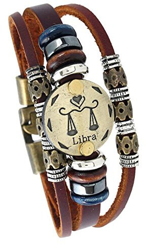 MeiPing Lederarmband mit Sternzeichen Anhänger, One Size, Leder