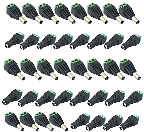 jiaguan 5.5mm x 2.1mm DC Power Connectors, 20 Pairs Male Female Screw Terminal Plugs, 12V DC Adapter Connectors for CCTV Camera, DVR, LED Strip Lights & Security System (40 Pieces Total)