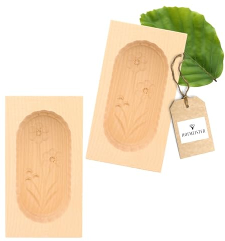 2X HOFMEISTER® Butterform Holz 125 g Blume eckig – Butterstempel aus Ahornholz, handgeschnitzt in Deutschland, für Frühstück und Brunch