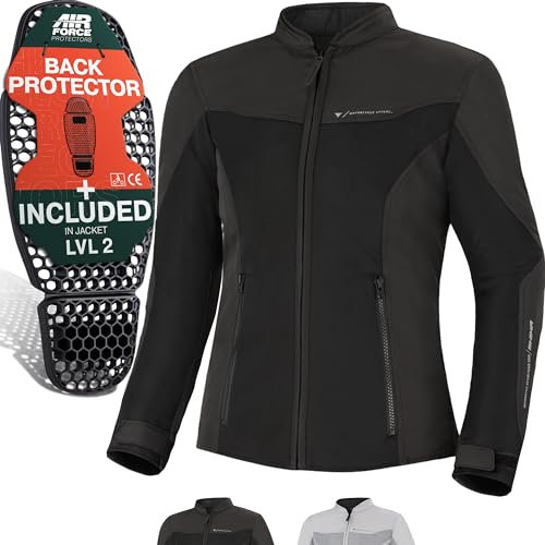 SHIMA OpenAir Motorrad Jacke Damen mit Protektoren AirForce Rückenprotektor Motorradjacke Sommer Mesh Belüftet Textiljacke Schutzjacken Protektorenjacke Luftige (Frauen, Schwarz, S)